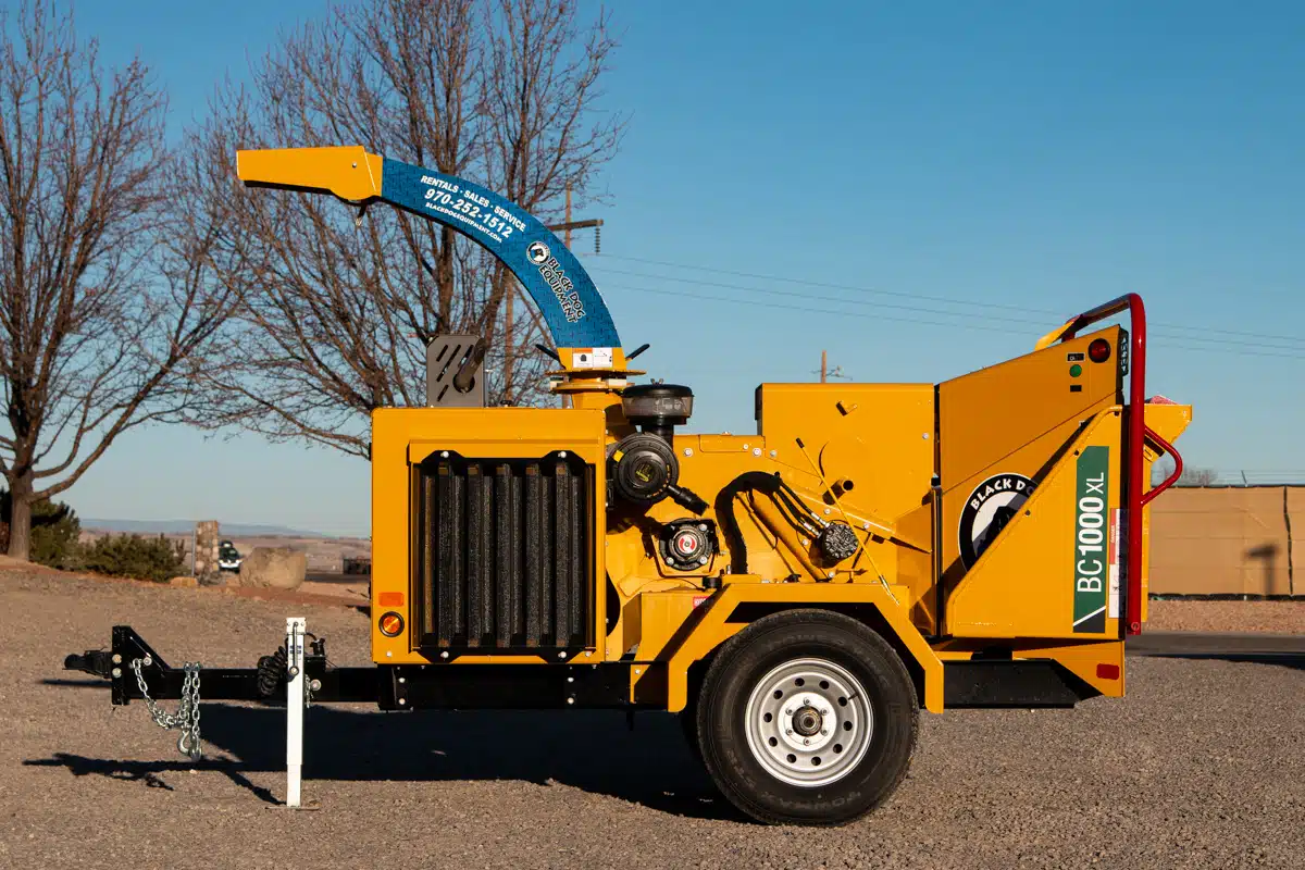 Side profile of the BC1000XL Wood Chipper for rent