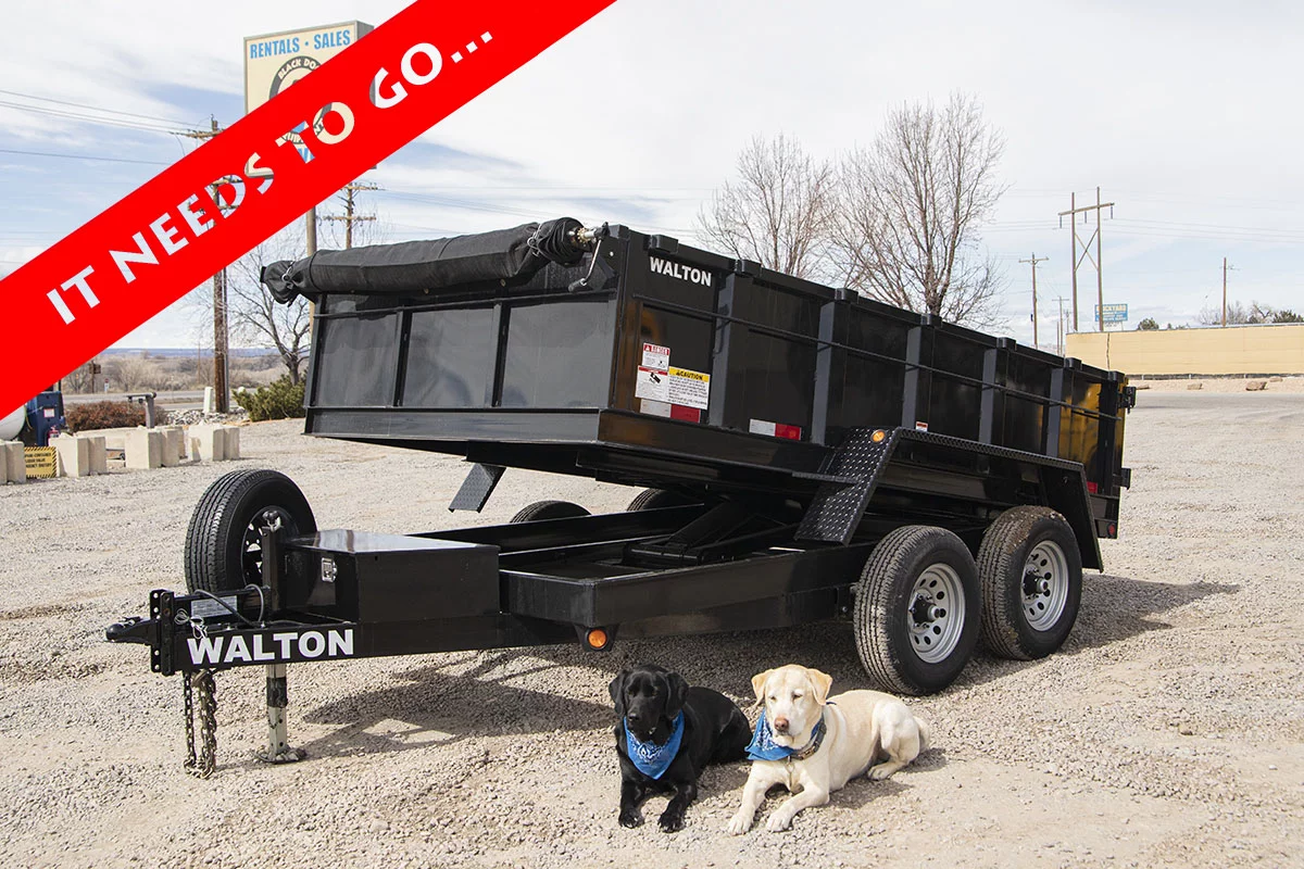 Walton Dump Trailer tilted with dogs laying in front